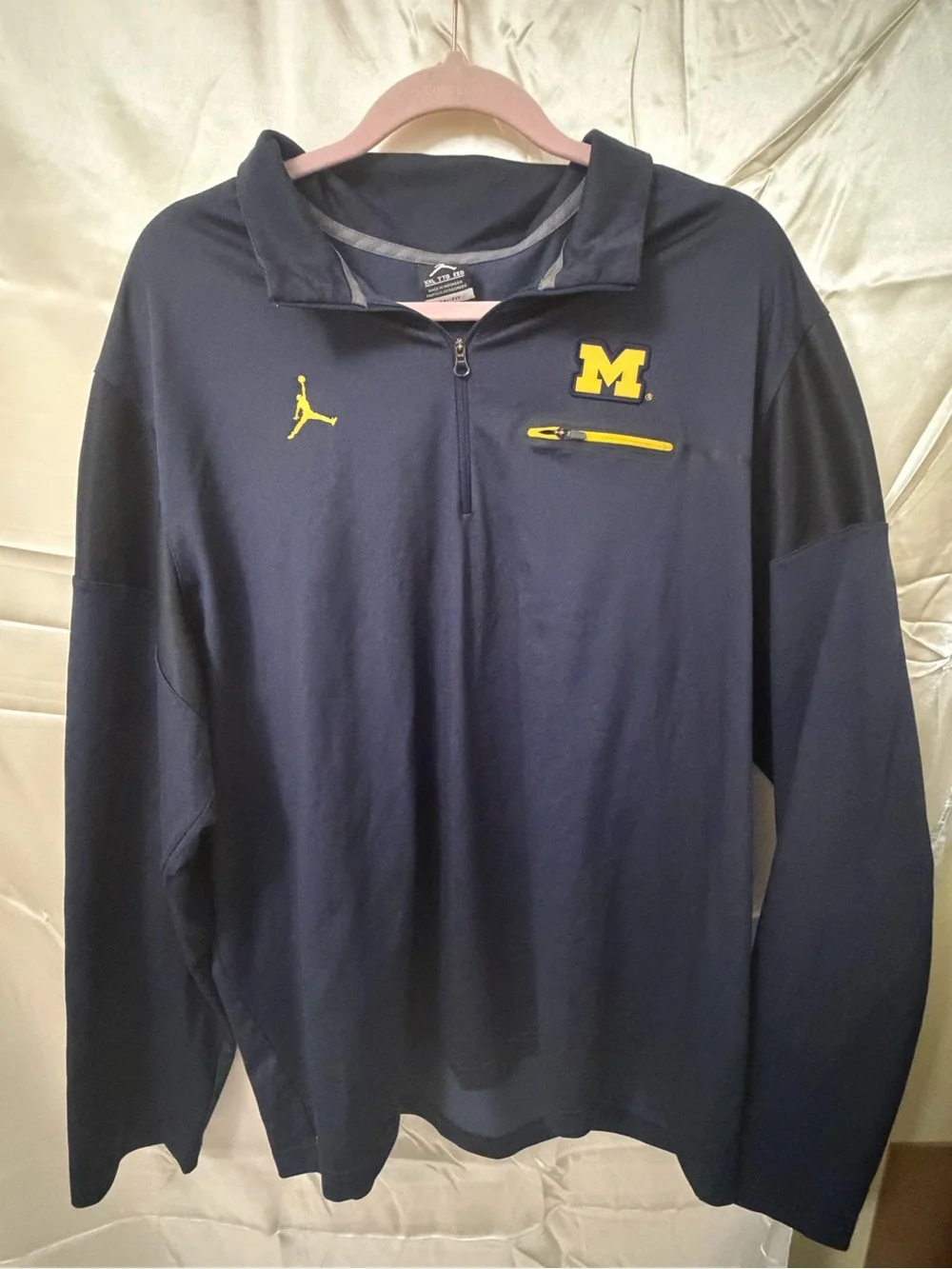 Jordan Michigan Wolverines Team Issued 1/4 Zip Pullover XXL Navy Dri-FIT